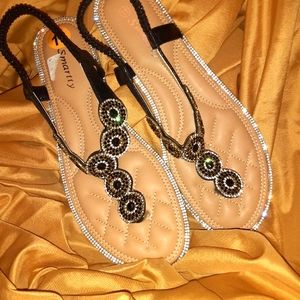 Black Sandals Thong Gold Size 11